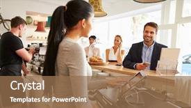  Presentation with cafe - Colorful presentation theme enhanced with counter in a cafe backdrop and a coral colored foreground