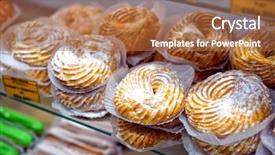  Presentation with powdered - Slide set with counter in a pastry shop background and a red colored foreground