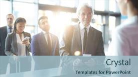  Presentation with queue - PPT theme having counter in airport with queue background and a light blue colored foreground