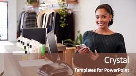  Presentation with hiduism clothing - PPT theme featuring counter in clothing store background and a tawny brown colored foreground