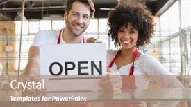  Presentation with team - Presentation design enhanced with counter with open sign background and a coral colored foreground