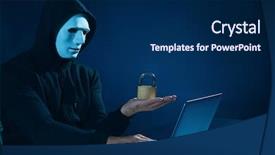  Presentation with hacker - Audience pleasing slides consisting of countermeasure - hacker with lock using laptop backdrop and a navy blue colored foreground