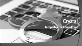  Presentation with keyboard - Cool new slide deck with countermeasure - handcuffs on laptop keyboard close backdrop and a gray colored foreground