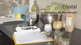  Presentation with food and ingredients toxic - Beautiful presentation design featuring countertop at commercial kitchen backdrop and a mint green colored foreground