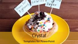  Presentation with labels - Colorful theme enhanced with counting - delicious cake with calories count backdrop and a gold colored foreground