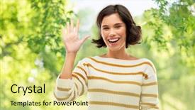  Presentation with stripe - Cool new presentation theme with smiling young woman in stripe backdrop and a blonde colored foreground