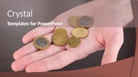  Presentation with counting - Beautiful PPT theme featuring counting money in hand on wooden table background backdrop and a gray colored foreground