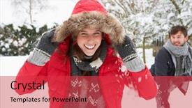  Presentation with snowball - PPT theme consisting of countries fighting - young couple having snowball fight background and a red colored foreground