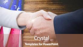  Presentation with shaking hands - Presentation theme featuring countries handshaking - business people shaking their hands background and a coral colored foreground