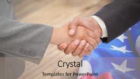  Presentation with business partner people joining hand - PPT theme featuring countries handshaking - business people shaking their hands background and a coral colored foreground