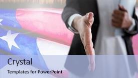  Presentation with hand shake telephone - Presentation theme consisting of countries handshaking - business woman shaking her hand background and a light blue colored foreground