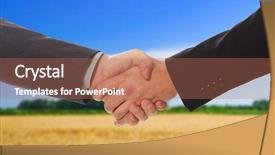  Presentation with handshake - PPT theme enhanced with countries handshaking - businessmen handshake in the countryside background and a coral colored foreground