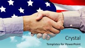  Presentation with hand shake - Colorful presentation design enhanced with countries handshaking - hand shake in front backdrop and a light blue colored foreground