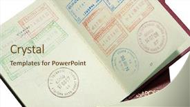  Presentation with stamps - Cool new PPT layouts with foreign country - passports and entry stamps backdrop and a soft green colored foreground