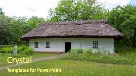  Presentation with traditional musical instruments angklung wood - Slide set featuring country cottage - ancient traditional ukrainian rural wooden background and a tawny brown colored foreground