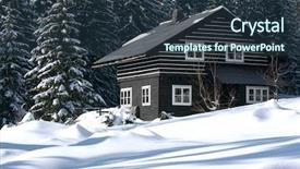  Presentation with house forest - PPT theme enhanced with country cottage - snow-covered ski resort house background and a  colored foreground