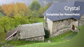  Presentation with stone - PPT layouts enhanced with country cottage - typical pyrenean stone house background and a gray colored foreground