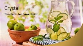  Presentation with glue - Presentation enhanced with country drink on wooden boards is glass jug with transparent drink and lime glue bowl drink number seventy seven with jug and ice cubes country life light background background and a blonde colored foreground