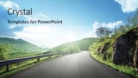  Presentation with summer - PPT theme featuring country europe - summer road in mountain lofoten background and a light blue colored foreground