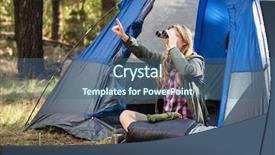 Presentation with tent - Cool new theme with country fair - blonde camper looking through binoculars backdrop and a ocean colored foreground