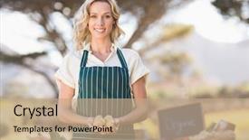  Presentation with country fair - Presentation theme featuring country fair - portrait of a smiling farmer background and a coral colored foreground