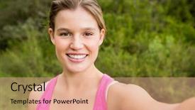  Presentation with portrait happy family smiling - PPT theme consisting of country fair - portrait of pretty blonde athlete background and a coral colored foreground