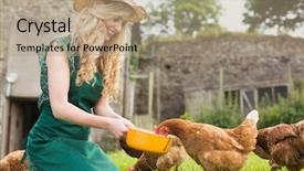  Presentation with kneeling - Colorful presentation enhanced with country fair - young blonde feeding her chickens backdrop and a coral colored foreground