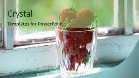  Presentation with birth jesus stained glass window - Theme enhanced with country kitchen - glass of strawberries on window-sill background and a  colored foreground