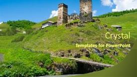  Presentation with country - Beautiful presentation design featuring country-landscape-in-davberi-samegrelo backdrop and a tawny brown colored foreground