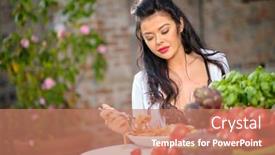  Presentation with home garden - Colorful PPT theme enhanced with country-life-an-italian-woman backdrop and a coral colored foreground