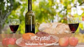  Presentation with wine cheese - Slides enhanced with country life setting with wine fruits cheese and meat outdoor background and a coral colored foreground