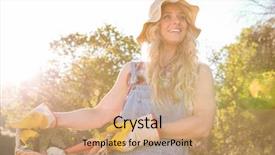  Presentation with vegetables - Slide set featuring country life time - gardener woman holding a basket background and a coral colored foreground