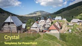  Presentation with trekking - Colorful presentation theme enhanced with country life time - hiking trekking in mountains backdrop and a  colored foreground