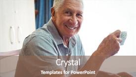  Presentation with gold man smile - Cool new presentation theme with country life time - retired smiling man holding backdrop and a violet colored foreground