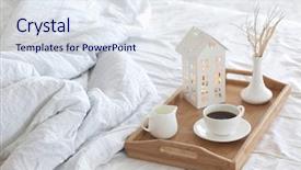  Presentation with decor - Colorful slide set enhanced with country living - wooden tray with coffee backdrop and a sky blue colored foreground