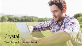  Presentation with tablet - Colorful PPT theme enhanced with country living - young man using tablet backdrop and a yellow colored foreground