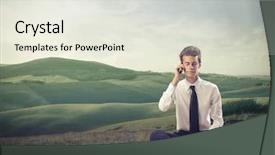  Presentation with meadow - PPT layouts having sms marketing - young businessman sitting background and a sky blue colored foreground