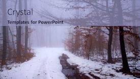  Presentation with forest road - Amazing presentation design having country-road-in-snowy-forest backdrop and a light blue colored foreground