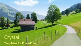  Presentation with alps - Presentation design enhanced with country-road-in-swiss-alps background and a tawny brown colored foreground