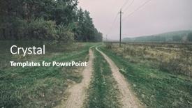  Presentation with foggy forest - Presentation theme featuring country road in the meadow and forest on the one side in the foggy weather background and a dark gray colored foreground