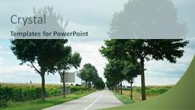  Presentation with corn fields - Cool new PPT layouts with country road running through green trees alley and corn fields backdrop and a sky blue colored foreground