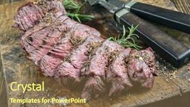  Presentation with grilled meats - Audience pleasing PPT theme consisting of country style ribs - grilled steak slices backdrop and a tawny brown colored foreground