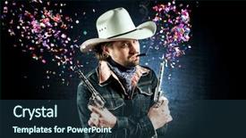  Presentation with guns - Slide deck with country western - cowboy in white hat shooting background and a tawny brown colored foreground