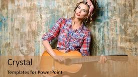 Presentation with beauty and fashion - Cool new PPT theme with country western - pretty pin-up girl posing backdrop and a coral colored foreground