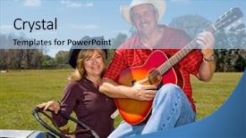  Presentation with country music - PPT theme featuring country western music - beautiful mature couple in cowboy background and a light blue colored foreground
