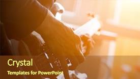  Presentation with acoustic wave - Colorful slide deck enhanced with country western music - male hand playing on acoustic backdrop and a tawny brown colored foreground