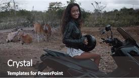  Presentation with rider - Colorful presentation design enhanced with countryside background with cow backdrop and a dark gray colored foreground