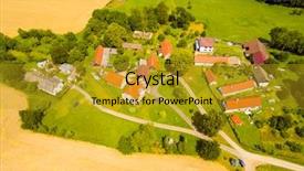  Presentation with gardens - PPT theme featuring chocholate - aerial view of small village background and a gold colored foreground