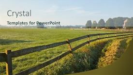  Presentation with green pastures - Amazing PPT theme having countryside-landscape-with-green-field backdrop and a sky blue colored foreground