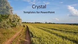  Presentation with path - Audience pleasing PPT theme consisting of countryside path through green fields backdrop and a light blue colored foreground